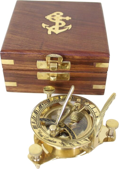 Antik 2000 Functional Nautical Compass Brass with Sundial in Elegant Gift Wooden Box – Bild 2