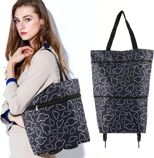 Bipl Foldable Shopping Bag with Wheels, Trolley Shopping Trolley, Shopping Trolley, Foldable Multifunctional Travel Shopping Bag, Robust, Ideal for Kitchen, Birthday, Valentine's Day, Women, Mother's