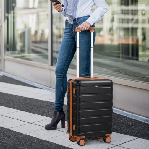 Roadcheer Hard Shell Suitcase Set with 4 Wheels, Large, PC Lightweight Travel Suitcase with TSA Lock, Black - Brown, Luggage set, 5 pieces, Modern – Bild 8