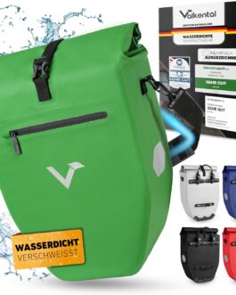 Valkental Large and Waterproof Pannier Rack Bag, 28 L Capacity, Bicycle Bag for Pannier Rack with Reflectors in Green