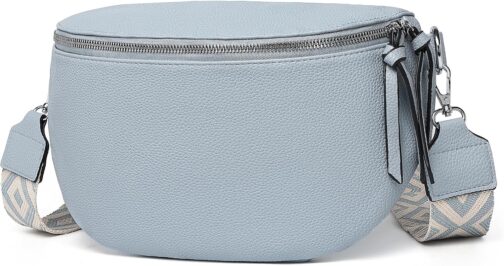 ER.Roulour Shoulder Bag Bum Bag Women's Soft Leather Belt Bag Waist Bag with Wide Strap and Coin Crossbody Bag, blue, Retro – Bild 6