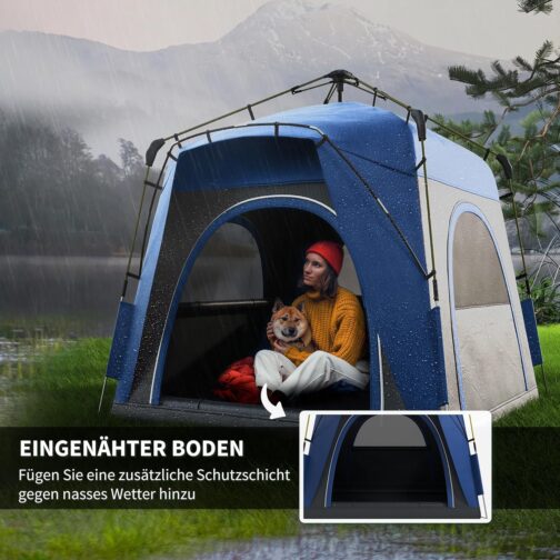 Outsunny Kuppelzelt für 4 Personen leicht, stabil wasserdicht UV 50+ Pop Up Campingzelt mit Haken Tür Fenster, Bodenplane Familienzelt mit 1000mm Wassersäule Zelt für Camping Reise Trekking Garten – Bild 4