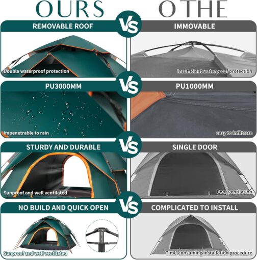 Pop Up Tent 3 People, Camping Tent 4 Person Portal, Portal, Outdoor, Waterproof, Seasons, Waterproof & Windproof Camping Tent with Removable Outer Tarpaulin Camping – Bild 3