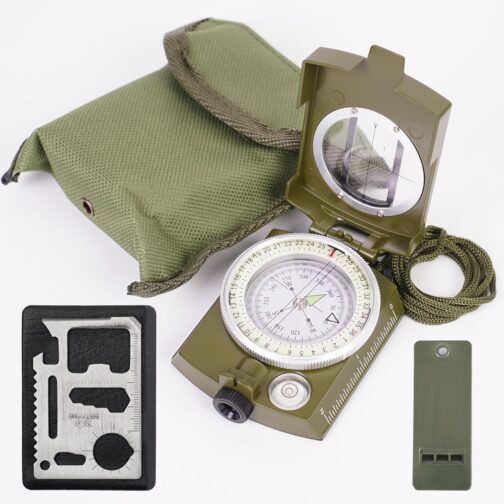Outdoor Metal Compass with Sight Lens, Ruler, Multi-in-1 Tool and Whistles, Multifunctional Orienteering Compass for Map Reading, Navigation, Hiking, Adventure