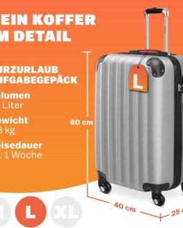 Monzana® 3-Piece Suitcase Set Baseline Hard Shell Suitcase M-L-XL Gel Handles 4 Wheels Edge Protection Lock Feet ABS Trolley Trolley Travel Suitcase Set, silver, Suitcase