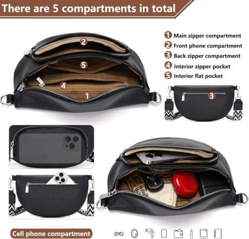 Rorimyth Bum Bag Women's Black Shoulder Bag Women's Small Handbag Women's Crossbody Bag Women's Belt Bag Women – Bild 5