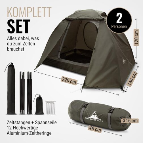 WANDERFALKE® Zelt 2-4 Personen wasserdicht 4.000mm, Ultraleicht & kleines Packmaß, Campingzelt mit Vorzelt, Familienzelt, Outdoor Zelte für Camping, Reise, Angeln, für warme & kalte Tage – Bild 2