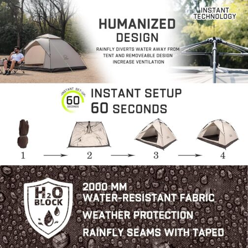 EPCPSHADES Two-Person Camping Tent, Easy Pop Up Tent for Camping, Automatic Waterproof Family Tent, Quick Set Up Tent, Portable Windproof Dome Tent for Camping – Bild 4