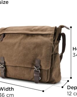 Trendhim Caramel Brown Canvas Messenger Bag for Men Shoulder Bag Large Canvas Shoulder Bag for Everyday and Work