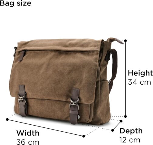 Trendhim Caramel Brown Canvas Messenger Bag for Men Shoulder Bag Large Canvas Shoulder Bag for Everyday and Work – Bild 2