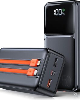 50,000 mAh Power Bank with 2 Cables: Quick Charge Power Bank 22.5 W USB C 5 Output & 2 Input External Mobile Phone Batteries with Large Capacity and LED Display Compatible with Mobile Phone Tablet