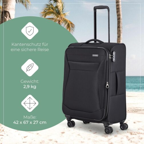 Travelite Chios Trolley Series 4-Wheel Suitcase Set Soft Shell Sizes L/M/S, black, Soft luggage trolley with 4 wheels – Bild 5