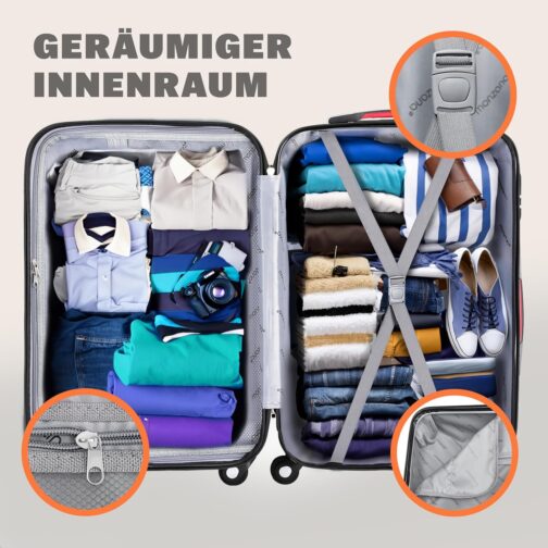 Monzana® 3-Piece Suitcase Set Baseline Hard Shell Suitcase M-L-XL Gel Handles 4 Wheels Edge Protection Lock Feet ABS Trolley Trolley Travel Suitcase Set, blue, Suitcase – Bild 7