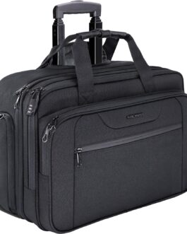 KROSER Trolley Business Rolling Laptop Case with Wheels up to 17.3 Inch Laptop Waterproof Overnight Roll Bag with RFID Pockets for Travel/School/Men/Women Black Multi-Way