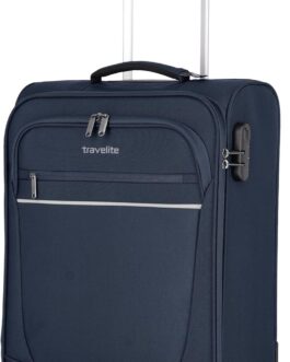 travelite 2-wheel hand luggage suitcase with lock meets IATA cabin luggage dimensions, luggage series cabin: Compact Soft Luggage Trolley, 090237, 52 cm 39 Litres, Navy (Blue), 52 cm