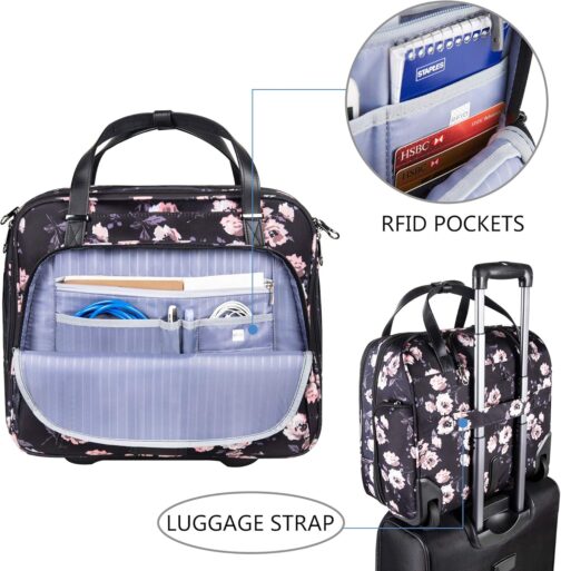 KROSER Trolley Business Laptop Case Laptop Bag Rolling Suitcase with Wheels Up to 15.6 Inch Laptop Waterproof Overnight Rolling Bag with RFID Pockets for Travel / School / Men / Women Reusable, Rose – Bild 4