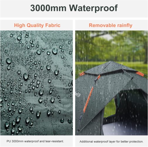 Amflip Camping Tent Automatic 3 Man Instant Tent Pop Up Dome Tent 4 Seasons Waterproof & Windproof Camping Tent with Removable Outer Tent Tarpaulin for Families, Camping – Bild 5