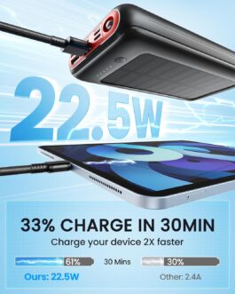 Solar Power Bank 27000 mAh 22.5 W PD20 W Power Bank Fast Charging USB C Portable Charger for iPhone 16 15 14 13 12 Camping Outdoor