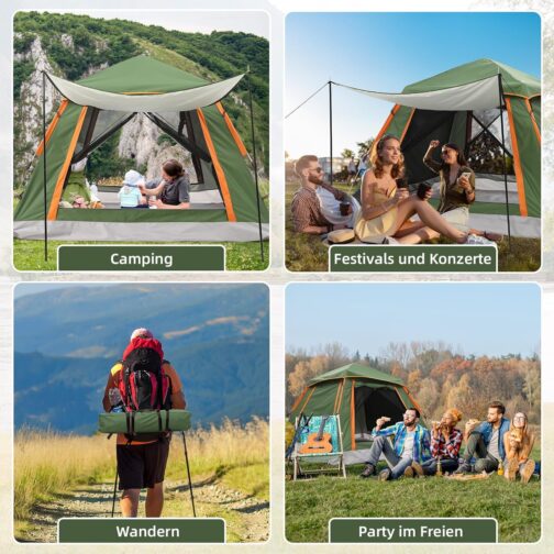HAUSPROFI Tent 2-3 Perosons Pop Up Tent, Camping Tent with Awning Window, Large Waterproof Automatic Throwing Tent, Double Door Ventilation, Mosquito Protection, 2 Layers Dome Tent for Camping – Bild 7