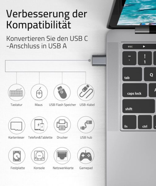 Syntech USB C to USB Adaptor, Space grey – Bild 2