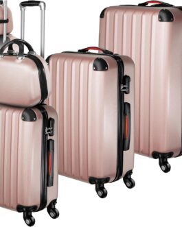 tectake 800763 Suitcase Set 4-Piece Robust Hard Case Removable Wheels 360° Stackable Security Combination Lock Various Colours PP Alloy Steel ABS, Rose gold No 403409