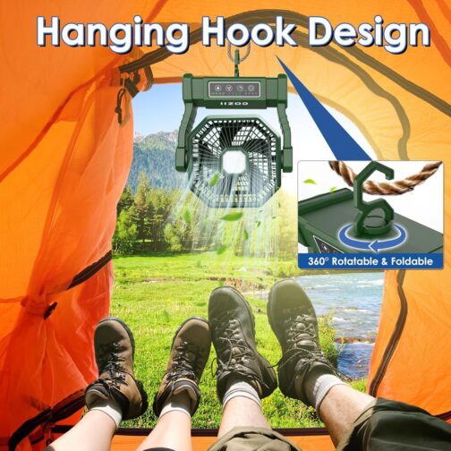 COZII Camping Fan, 20000 mAh Table Fan, USB Fan Battery with Light, 4 Speeds, 4 Timing, Remote Control, Outdoor Fan Quiet with Hanging Hook for Camping, Picnic, Barbecue, Office – Bild 4