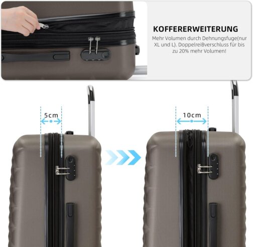 BEIBYE Trolley Suitcase, Travel Suitcase Set, Luggage Set, Suitcase Set, 4 Twin Wheels, Hard Case, coffee – Bild 2