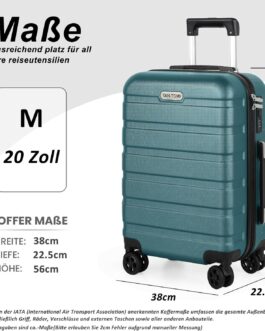 TANTOMI Large Suitcase, Travel Suitcase, Hard Case, Suitcase & Trolley, Hand Luggage with Password Lock, Hard Shell Suitcase with 4 Wheels, Light Dark Green, M (20 inches)