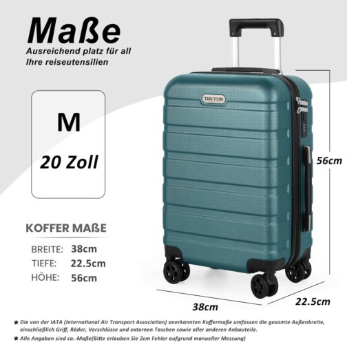 TANTOMI Large Suitcase, Travel Suitcase, Hard Case, Suitcase & Trolley, Hand Luggage with Password Lock, Hard Shell Suitcase with 4 Wheels, Light Dark Green, M (20 inches) – Bild 2