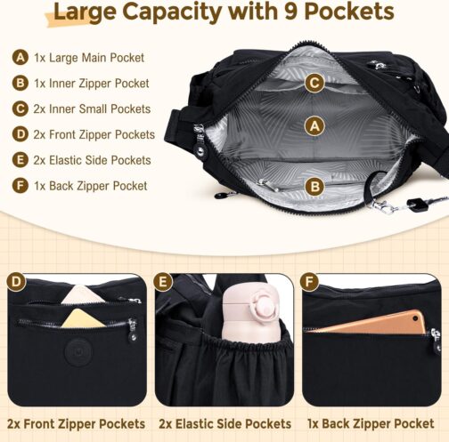 WACCET Women's Large Shoulder Bag, Waterproof Nylon Crossbody Bag with Adjustable Wide Shoulder Strap, Women's Handbag with Many Compartments, Lightweight Shoulder Bag for Travel, Work – Bild 3