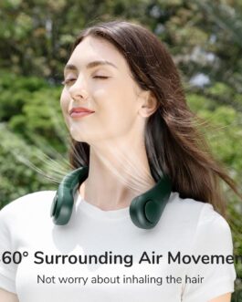 JISULIFE Portable Neck Fan, Hands Free Bladeless Fan, 4000mAh Battery Operated Personal USB Powered Desk Fan, 3 Speeds – Dark Green