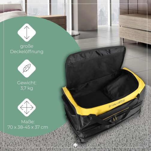 Travelite Basics Wheeled Travel Bag Made of Water-Repellent Material, 70 cm / 119 Litres (including Volume Extension), yellow, Wheeled travel bag made of water-repellent material – Bild 3