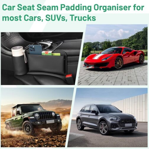 Supaway Car Seat Storage Box Car Side Pockets Organiser PU Side Pockets Organiser Front with Cup Holder and USB Charging Hole for Mobile Phones, Wallet, Cards, Coin, Pack of 1 – Bild 7