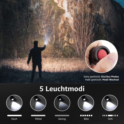 Lepro LED Torch, LE2000 Extremely Bright LED Torches with 5 Modes, Zoomable Camping Hand Lamp, Waterproof Torch for Camping, Outdoors, Hiking, Fishing, Gift (Pack of 2) – Bild 3