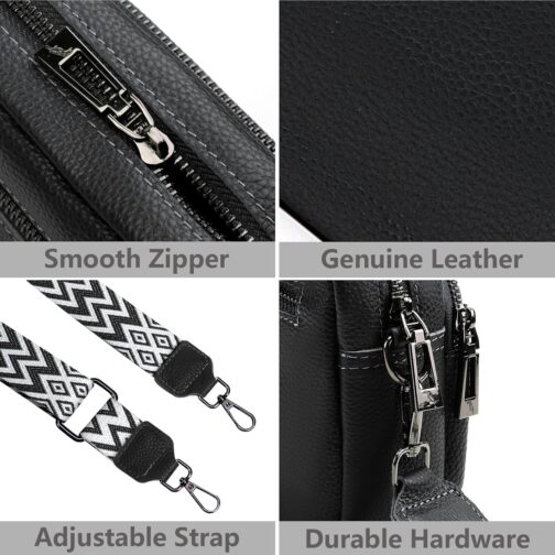 GSenhui Crossbody Bag Women's Genuine Leather Small Shoulder Bag with Wide Strap Zip and Removable Shoulder Strap Mobile Phone Case for Hanging Women Black – Bild 5