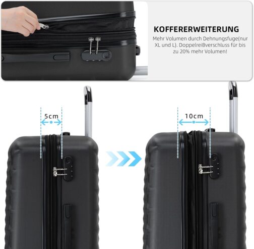 BEIBYE Trolley Suitcase, Travel Suitcase Set, Luggage Set, Suitcase Set, 4 Twin Wheels, Hard Case, black – Bild 2