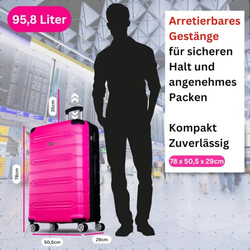 NOWI Medium Hard Shell Suitcase - 62.7L Volume - 8 Wheels 360° Rotatable - Lightweight ABS Suitcase with Combination Lock & Telescopic Rods - Travel Suitcase, Hand Luggage Suitcase, Trolley, Pink, XL – Bild 2