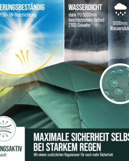 Vulnora Pop Up Tent for 4 People – Waterproof [5000 mm Hydrostatic Head] Pop-Up Tent 1-4 People | Set Up and Dismantled in Seconds – Beach Tent with UV Protection – Opaque – Beach Camping Outdoor
