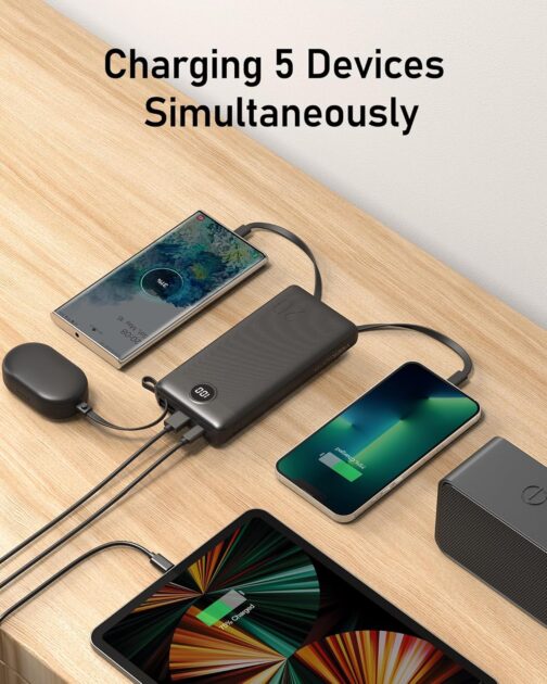 VEEKTOMX Powerbank 20000 mAh with Cable USB C Portable Charger 5 Outputs LED Display External Mobile Phone Batteries Compatible with iPhone, iPad, Samsung, Huawei, Xiaomi, OnePlus etc. – Bild 4