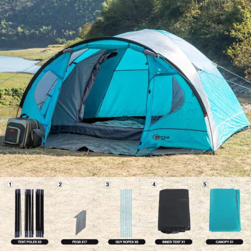 PORTAL Blackout Zelt 3-4 Perosonen mit Vorzelt Camping Kuppelzelt 4000mm wasserdicht Familienzelt Festivalzelt Outdoor für Camping Reise – Bild 8