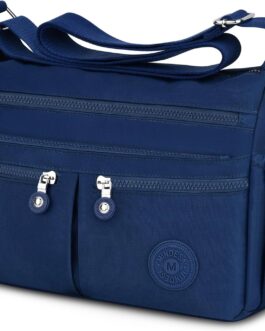 TEUEN Crossbody Bag Women’s Large Capacity Waterproof Nylon Shoulder Bag Women’s Medium Casual Handbag & Lightweight Shoulder Bag Large Messenger Bag with Many Compartments, blue, M, Minimal