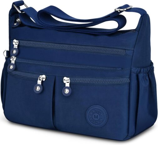 TEUEN Crossbody Bag Women's Large Capacity Waterproof Nylon Shoulder Bag Women's Medium Casual Handbag & Lightweight Shoulder Bag Large Messenger Bag with Many Compartments, blue, M, Minimal