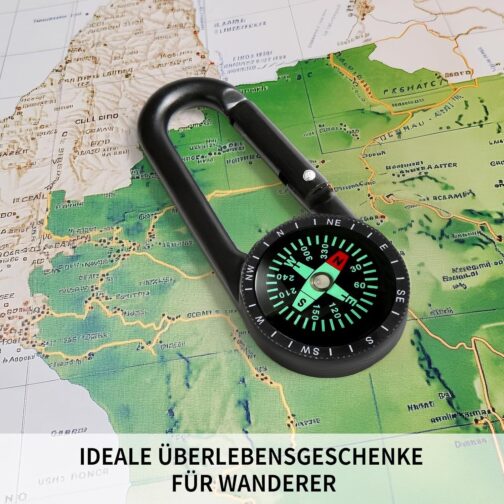 Compass with Carabiner Hook, Compass Carabiner Mini Compas Outdoor Compass Key Fob Pocket Compass Children Nautical Compas Mini Compass Keyring for Camping Hiking Accessories, Black – Bild 7
