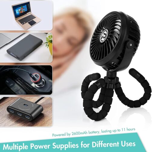 Winique USB Fan Quiet Handheld Fan Mini Fan with 3 Speeds / 720° Adjustable / LED Light, Over 10 Hours Battery Life for Prams, Home and Office – Bild 6