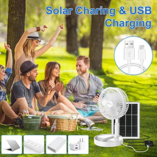 AKOFIC Portable Floor Fan, Quiet, 8 Inch Battery & Solar Powered Fan, Foldable USB Table Fan with 5200 mAh Battery, Height Adjustable Telescopic Fan for Bedroom, Office, Camping – Bild 4