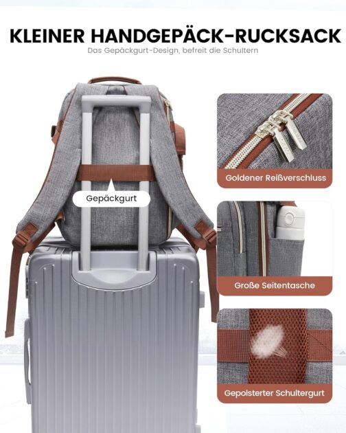 LOVEVOOK Ryanair Hand Luggage 40 x 20 x 25 cm, Small Hand Luggage Backpack Bag Travel Backpack Airplane Carry On Hand Luggage Travel Backpack for 14 Inch Laptop Women Men Cabin Bag Eurowings Wizz – Bild 6
