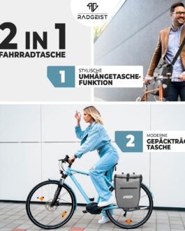 RADGEIST Bicycle Bag for Pannier Rack – Bag for Bicycle Pannier Rack – Pannier Rack Bag Waterproof & Shoulder Bag – Bicycle Bag with Reflectors