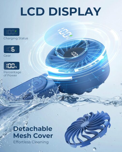 Peiyuu Portable Handheld Fan, Neck Fan, Mini Desk Fan, 4000mAh Long Battery Life, Safe and Reliable, 6 Speed Visual Adjustment (Blue) – Bild 5