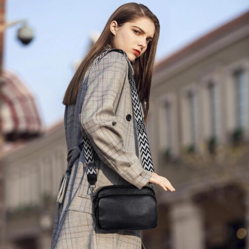 TANTOMI Umhängetasche Damen, Echtes Leder Klein Crossbody Bag Damen Handytasche zum Umhängen, Moderne Handtasche Taschen mit Breitem Schultergurt, Tasche Damen Tägliches Arbeiten, Einkaufen, Reisen. – Bild 6