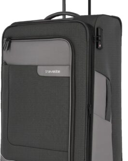 Travelite Suitcase Set 4 Pieces Soft Shell 4 Wheels, Slate (Grey), Travel suitcase with 4 wheels